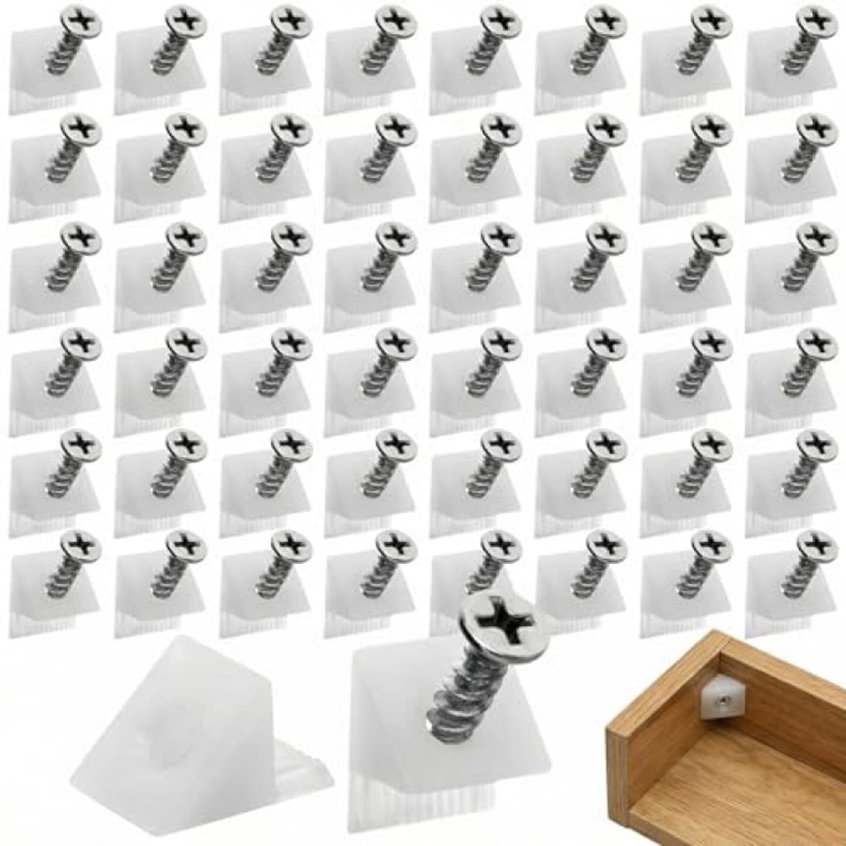 PromoHome 200 stuks lade-achterpaneelconnectoren, plastic ladewiggen met schroeven voor doorhangende ladereparatie, wit