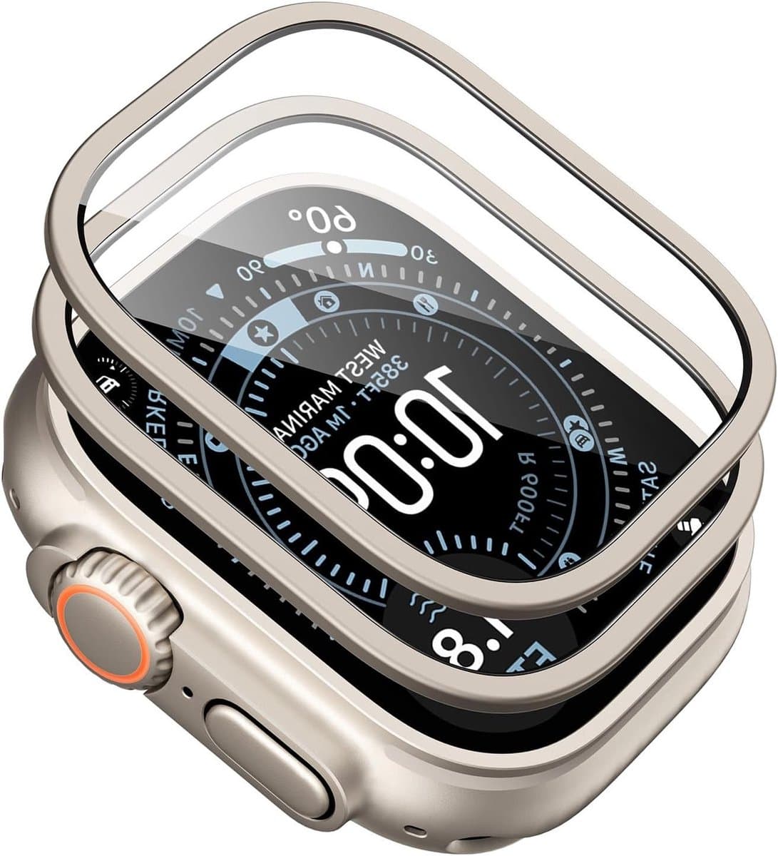 Set van 2 Gehard Glas Bescherming voor Apple Watch Ultra 49 mm, Schokbestendig, Krasbestendig en Aluminium Frame