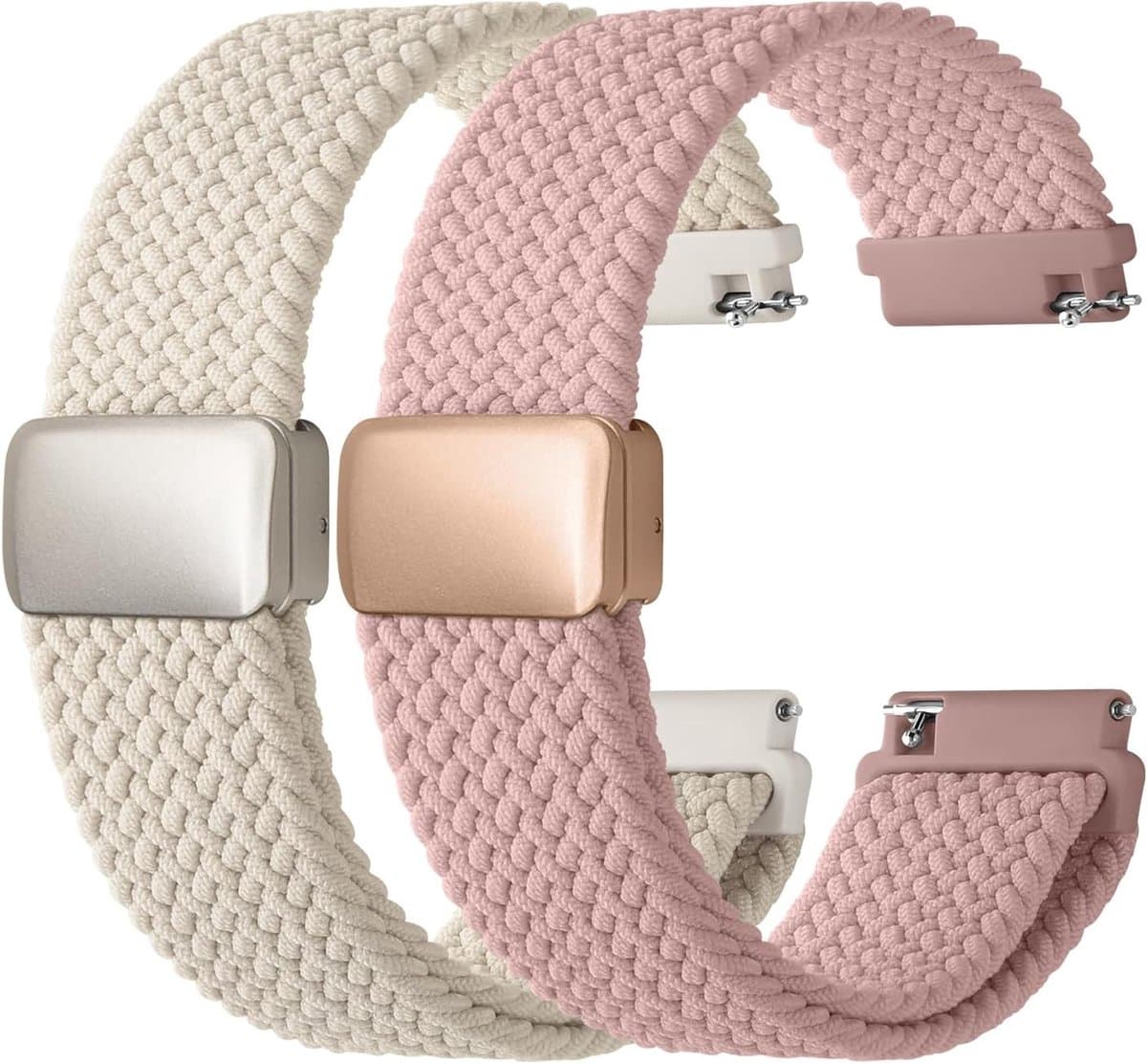 Nylon Horlogeband 20 mm 22 mm Geschikt voor Samsung Galaxy Watch en Garmin - Set van 2 Vervangbare Gevlochten Armbanden voor Dames en Heren