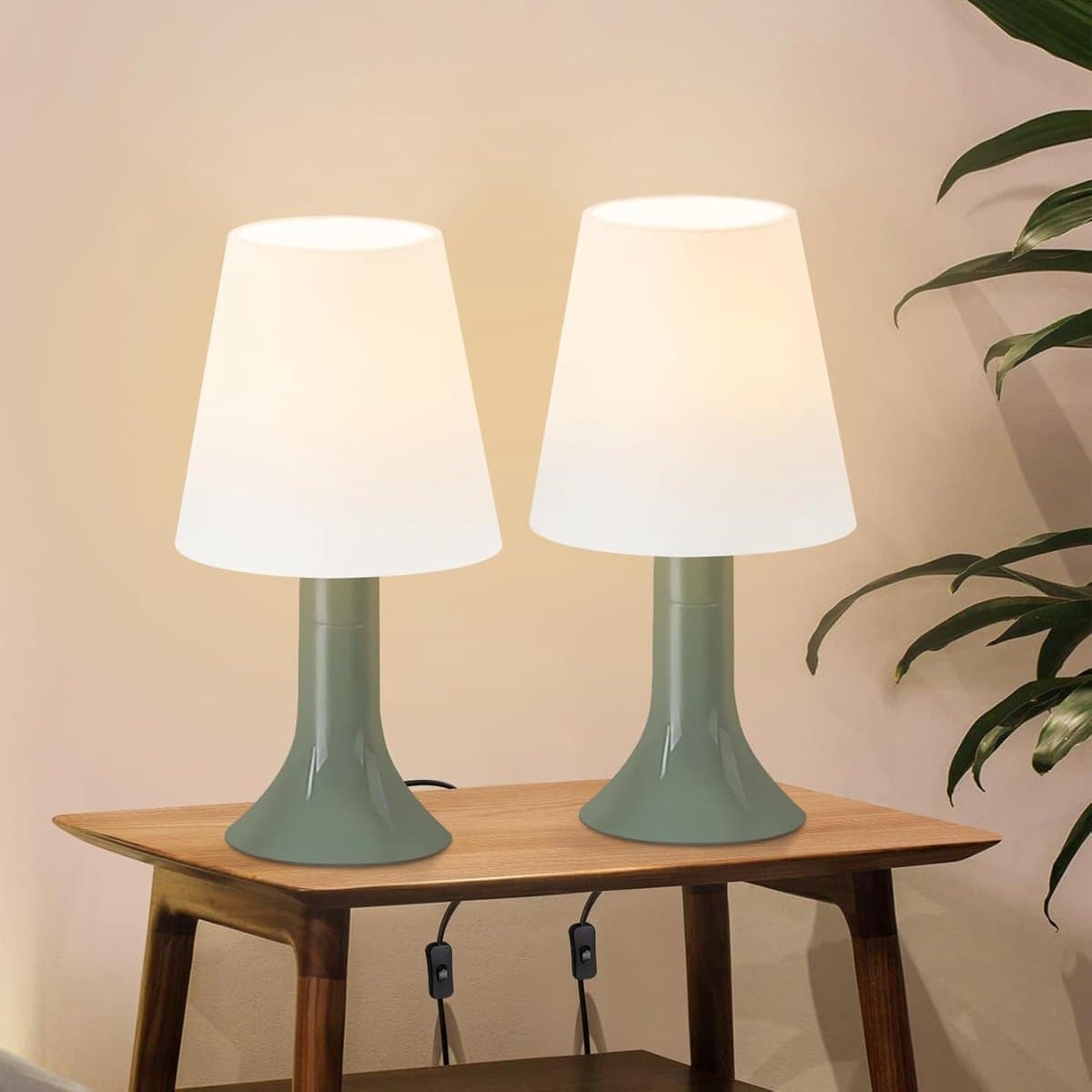 Glitzerlife - Tafellampen Tafellamp - 2 stuks - E14 Bedlampje met snoer - Moderne design lamp - Leeslamp slaapkamer - Ø13x24,5 cm - Groen