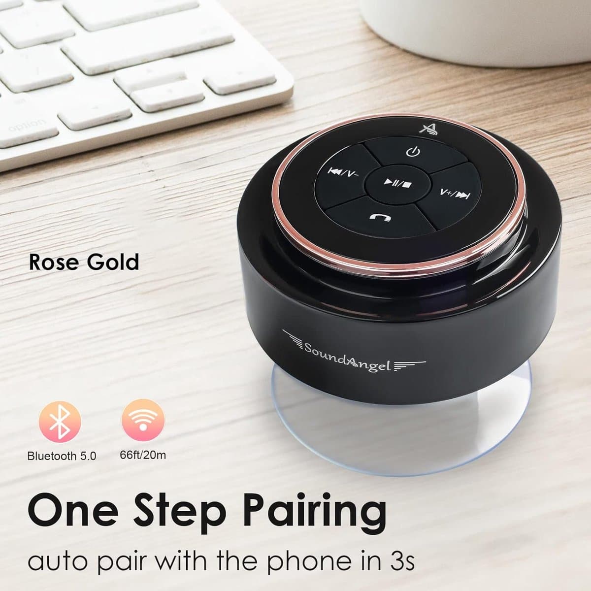 Douche Luidspreker - Draagbare Speaker - Muziek Luisteren - IPX7 Waterdicht - 12 uur Speeltijd - Roze Goud