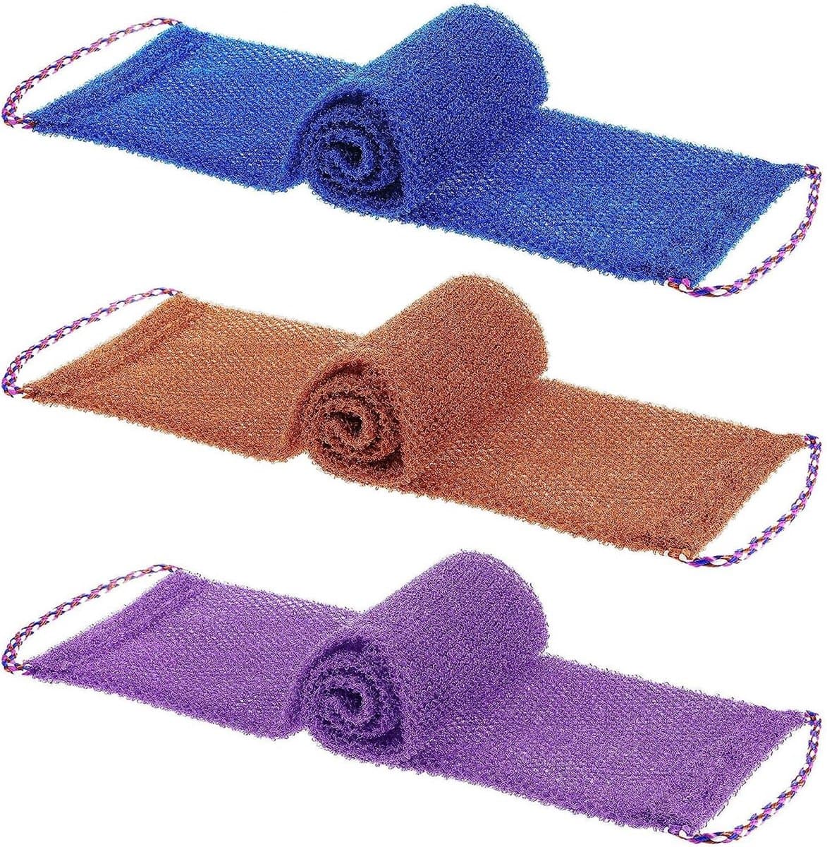 Sander Shop 3 stuks Afrikaanse netspons met handvatten Lange Afrikaanse exfoliërende netwashand Badspons Netdoek Wasnet Lichaamsrugreiniger voor douche