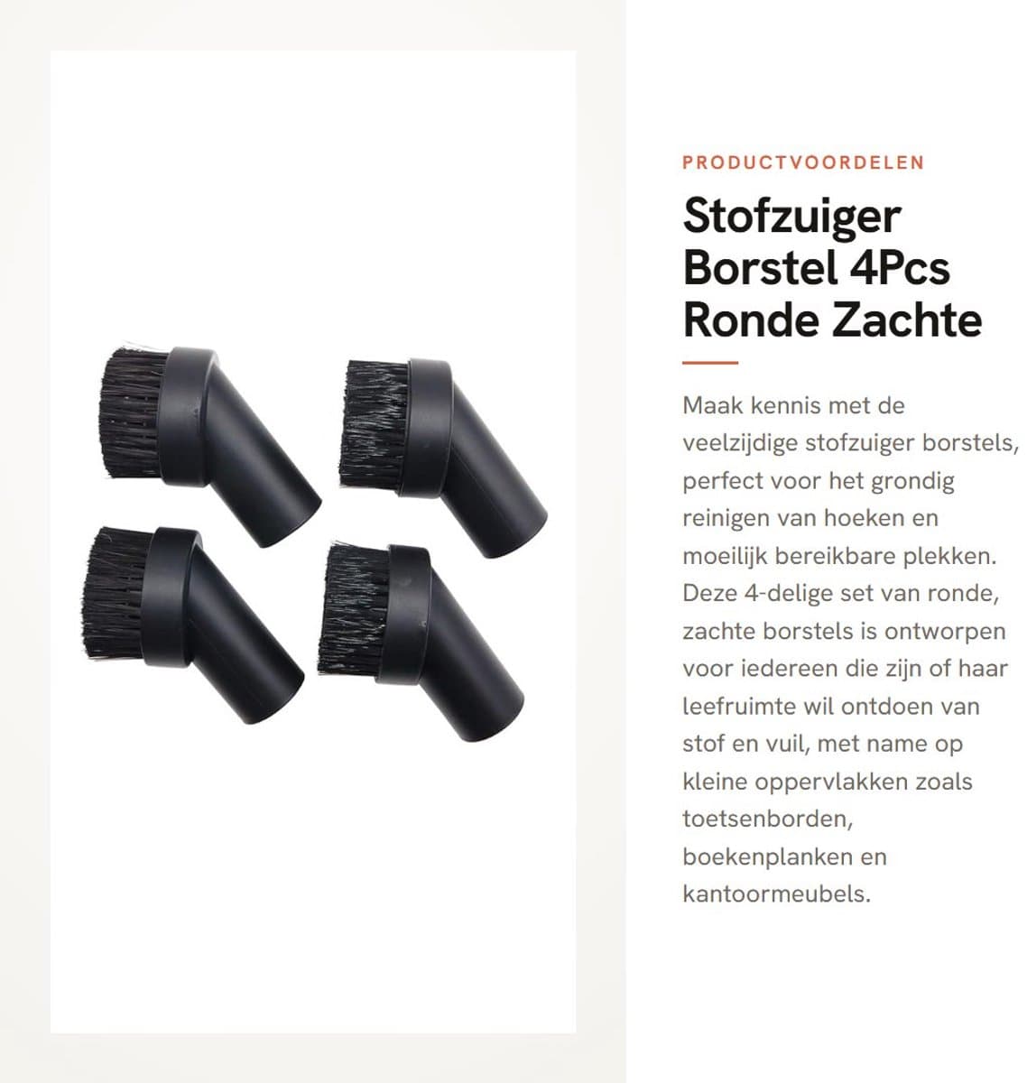 Dailygoods- Stofzuigerborstel 4 Stuks - Ronde Zachte Borstel - PP Kunststof - Ideaal voor Hoeken - Schoonmaakgereedschap - Compact 64x32x25 mm - Schoonmaakborstel
