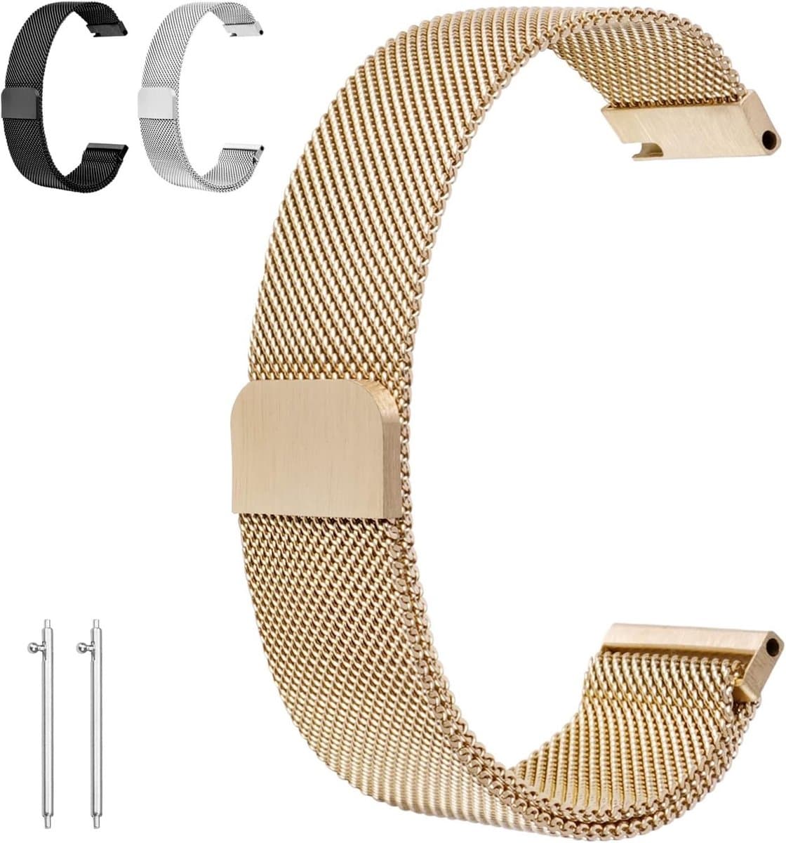 Verstelbare Mesh Woven Horlogeband met Snelle Bevestiging 20/22mm, RVS Vervangbanden met Magnetische Sluiting voor Smartwatches voor Mannen, Vrouwen en Tieners