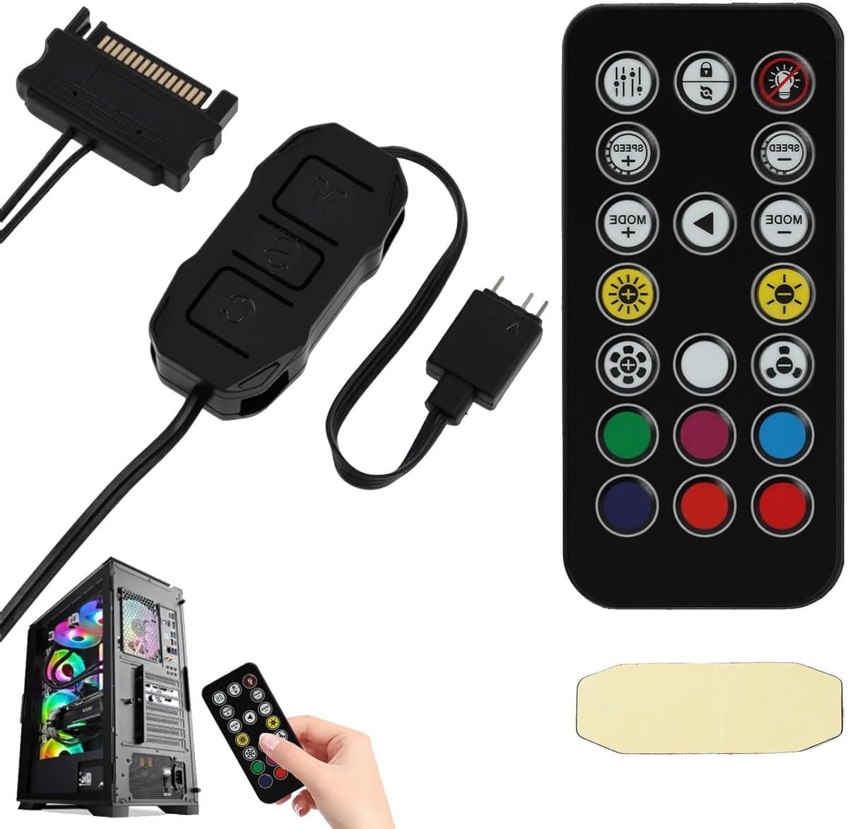 PWM-controller voor ARGB-ventilatoren met afstandsbediening, hub voor RGB-verlichting, temperatuurregeling en lichtsynchronisatie voor PC-behuizingen en RGB-strips