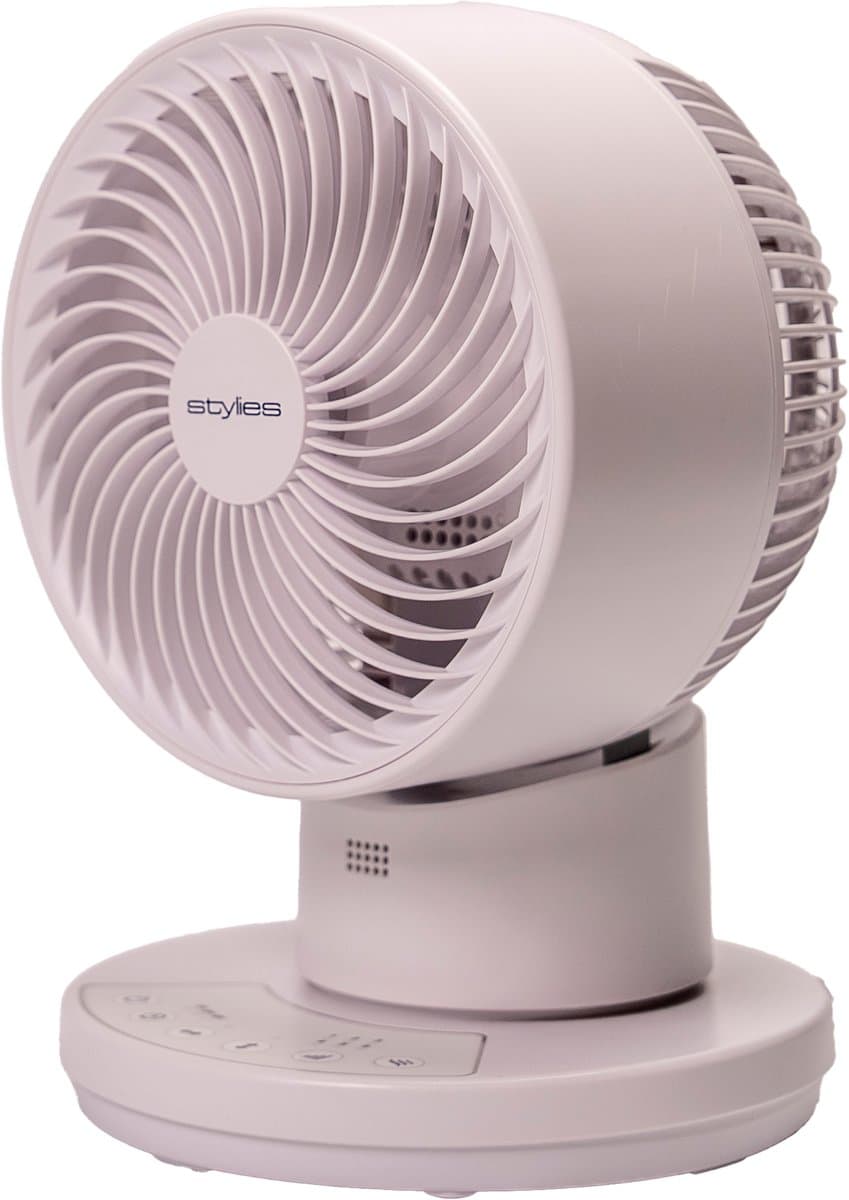 STYLIES Tari 3D Tafelventilator – Stil (30 dB) – 6 Snelheden – Met Afstandsbediening & Timer – Compact – Wit