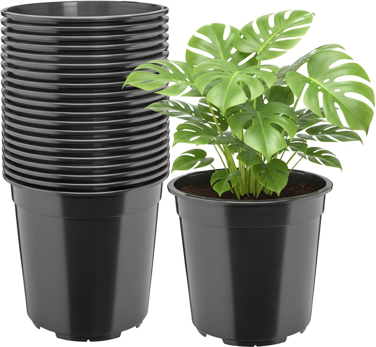 Garronda Set van 20 hoge ronde kunststof kweekpotten met drainagegaten (Zwart, Ø24 x 22 cm (7L)) GD-KW-RH