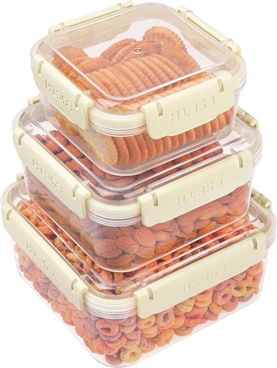 Voedsel Opslag Containers - Plastic - 3 Pak - Herbruikbaar - BPA Vrij - Lekbestendig - Luchtdichte Dozen - Maaltijd & Lunch - Magnetron - Diepvries - Vaatwasser Veilig.
