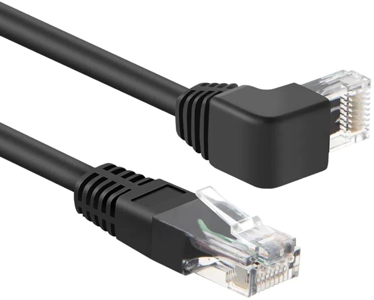 Cat6 Ethernetkabel - Internetkabel RJ45 - Krappe Ruimtes - 90 Graden Hoek - 10 m - Zwart