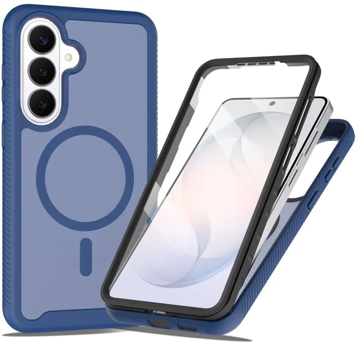Hoesje met Ingebouwde Screenprotector Geschikt voor Samsung Galaxy S25 Plus - Compatibel met MagSafe / Qi2 - Full Protect - Schokbestendige Beschermhoes - Case Matte Blauw