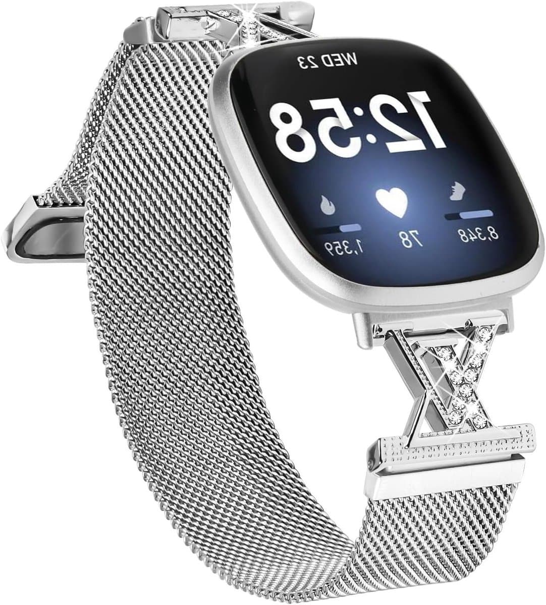 Verstelbare metalen armband voor Fitbit Versa 3/4 en Sense/Sense 2, roestvrij staal, magnetisch en stijlvol design, bling armband voor dames en heren