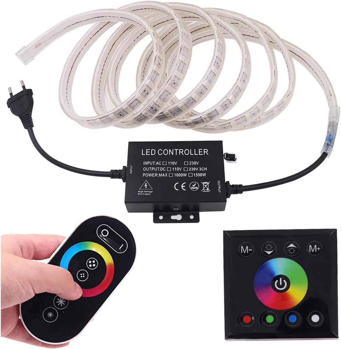Flexibele RGB LED-Strip 220V met Afstandsbediening en Controller - Waterdicht