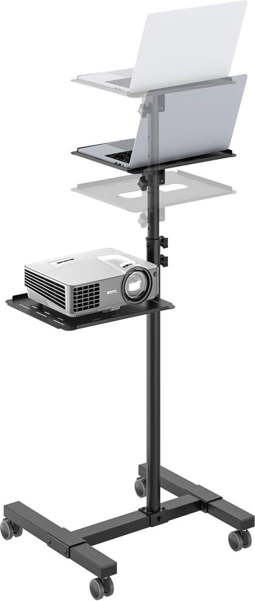 Projector Standaard - Mobiele Trolley - Presentaties Geven - In Hoogte Verstelbaar - 10 kg Draaglast - Zwart