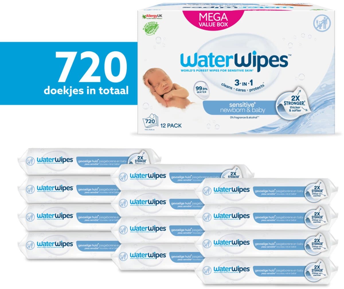 Waterwipes billendoekjes bio - 12 x 60 doekjes