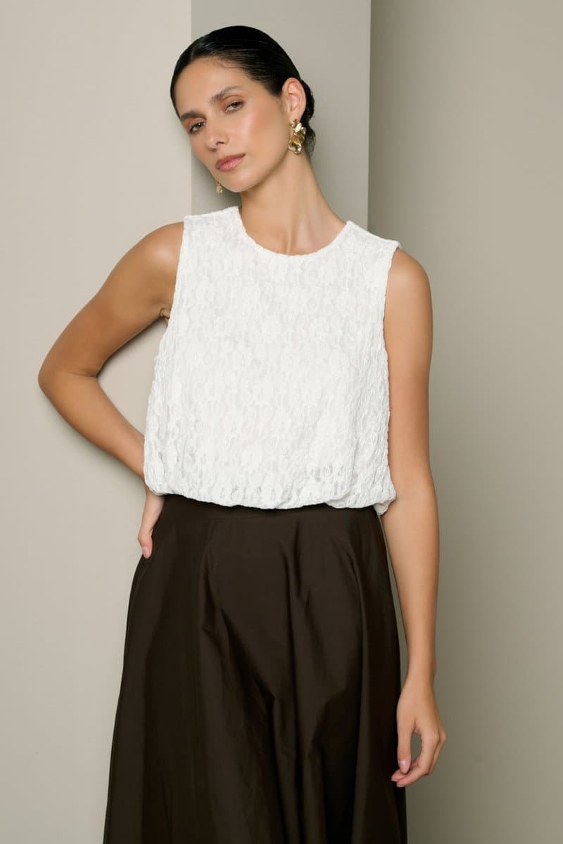 LolaLiza Top T Lacyboul 02200582 Optical White Dames Maat - M