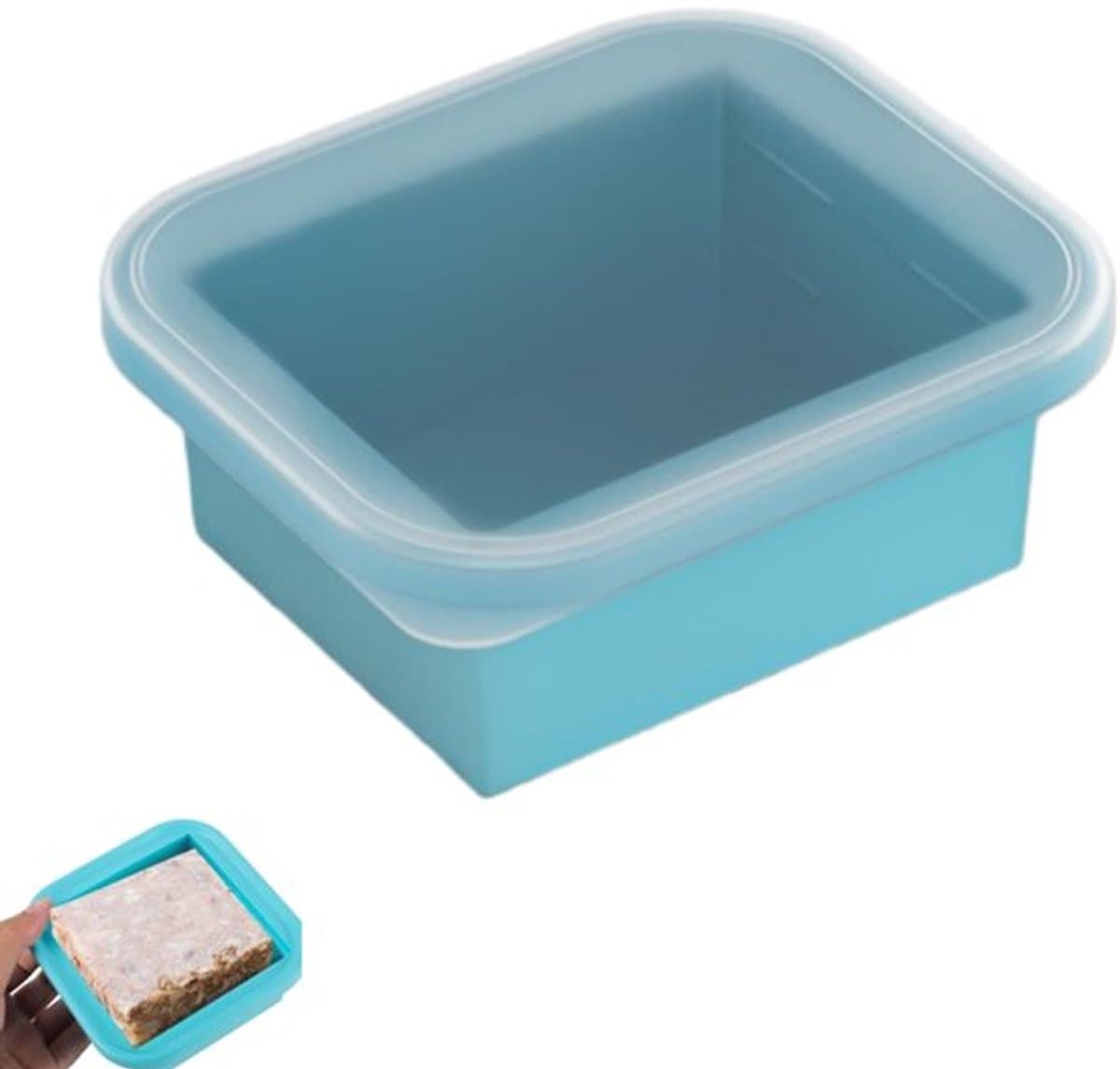 Siliconen diepvriesbakjes - Siliconen diepvriesvormen - met deksel - voor soep, stoofschotels, sauzen en curry's - 16×13×6cm - blauw
