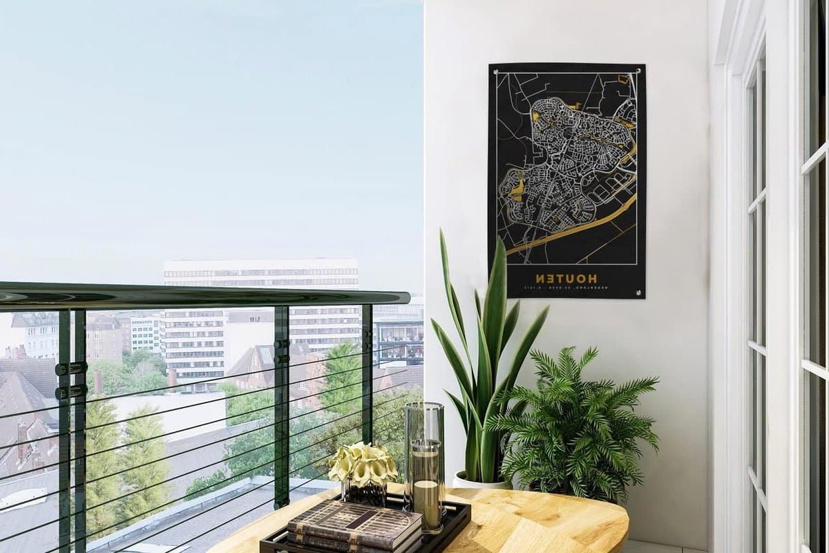 Tuinposter - Tuindoek Plattegrond - Tuin Decoratie - UV Bestendig Zeil - 40x60 cm - Zwart Goud