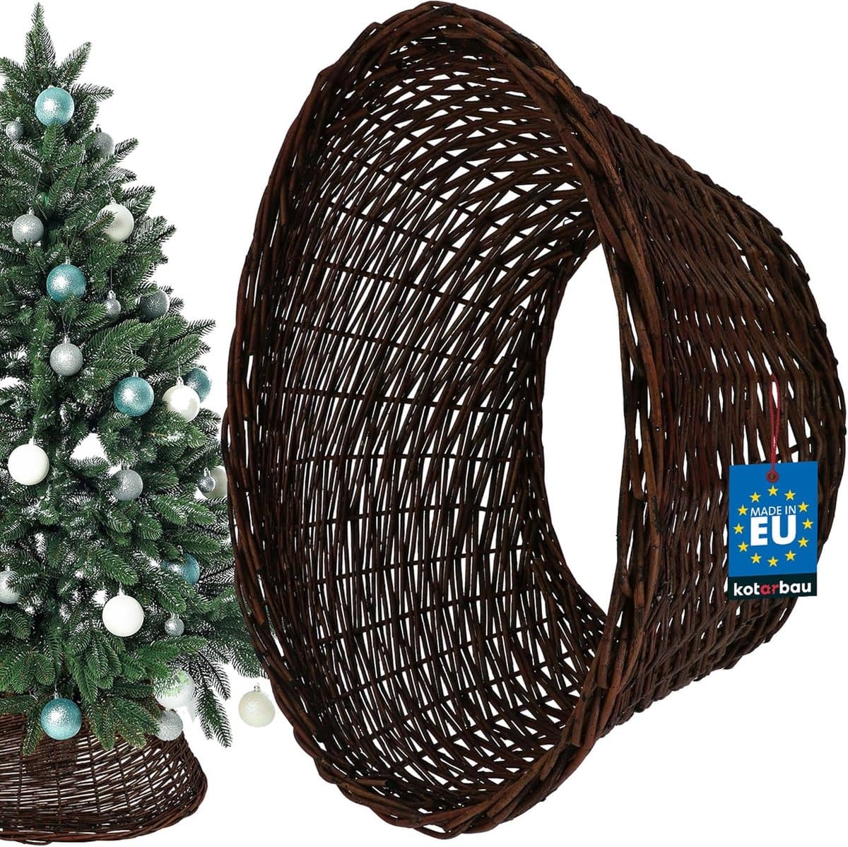 Kerstboomstandaard hoes - Rieten mand - Kerstboom versieren - Waterafstotend materiaal - Ø 60 cm - Donkerbruin