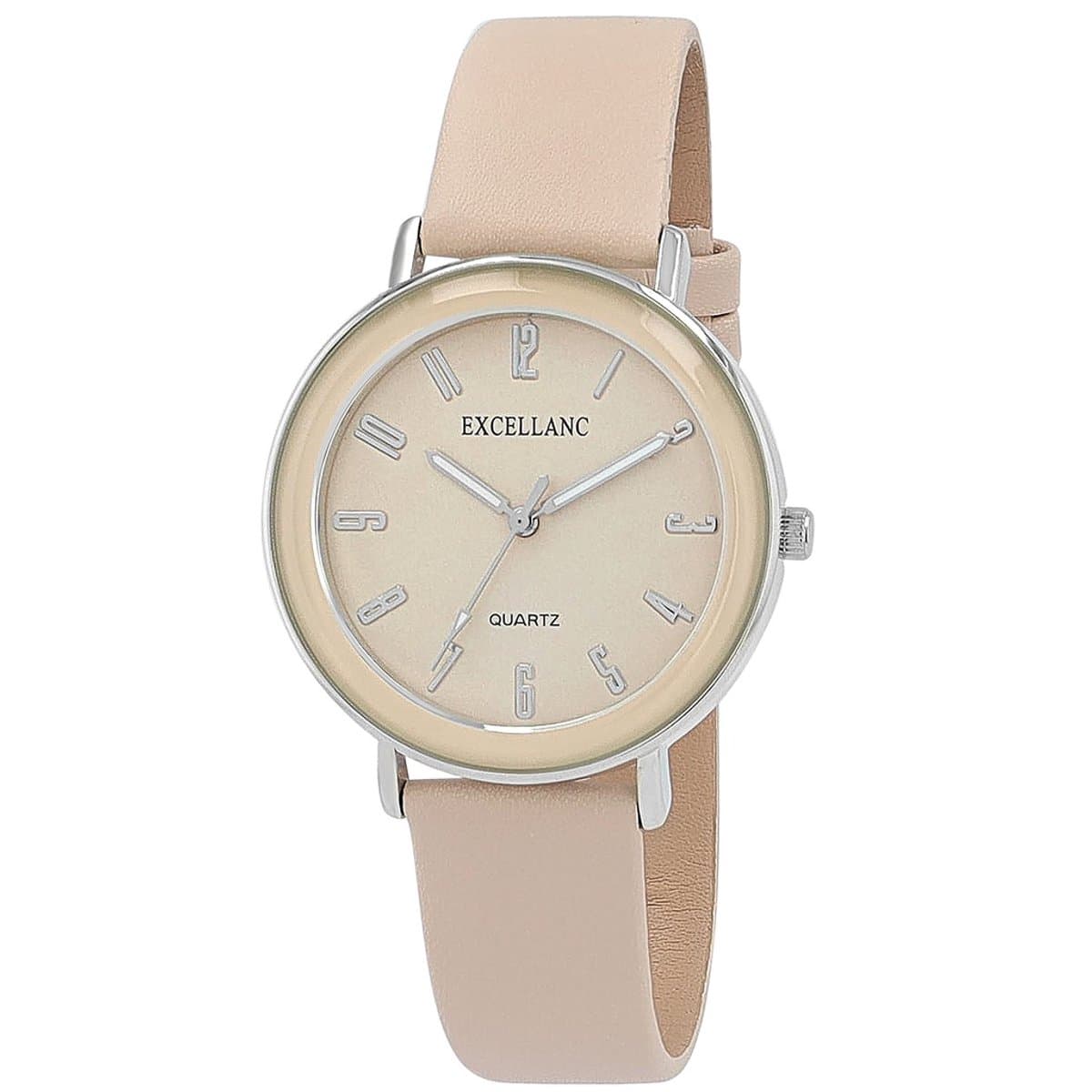 Excellanc-dameshorloge-model 1900315-003-beige-zilverkleurig-3 atm-diameter 39 mm-duidelijke wijzerplaat