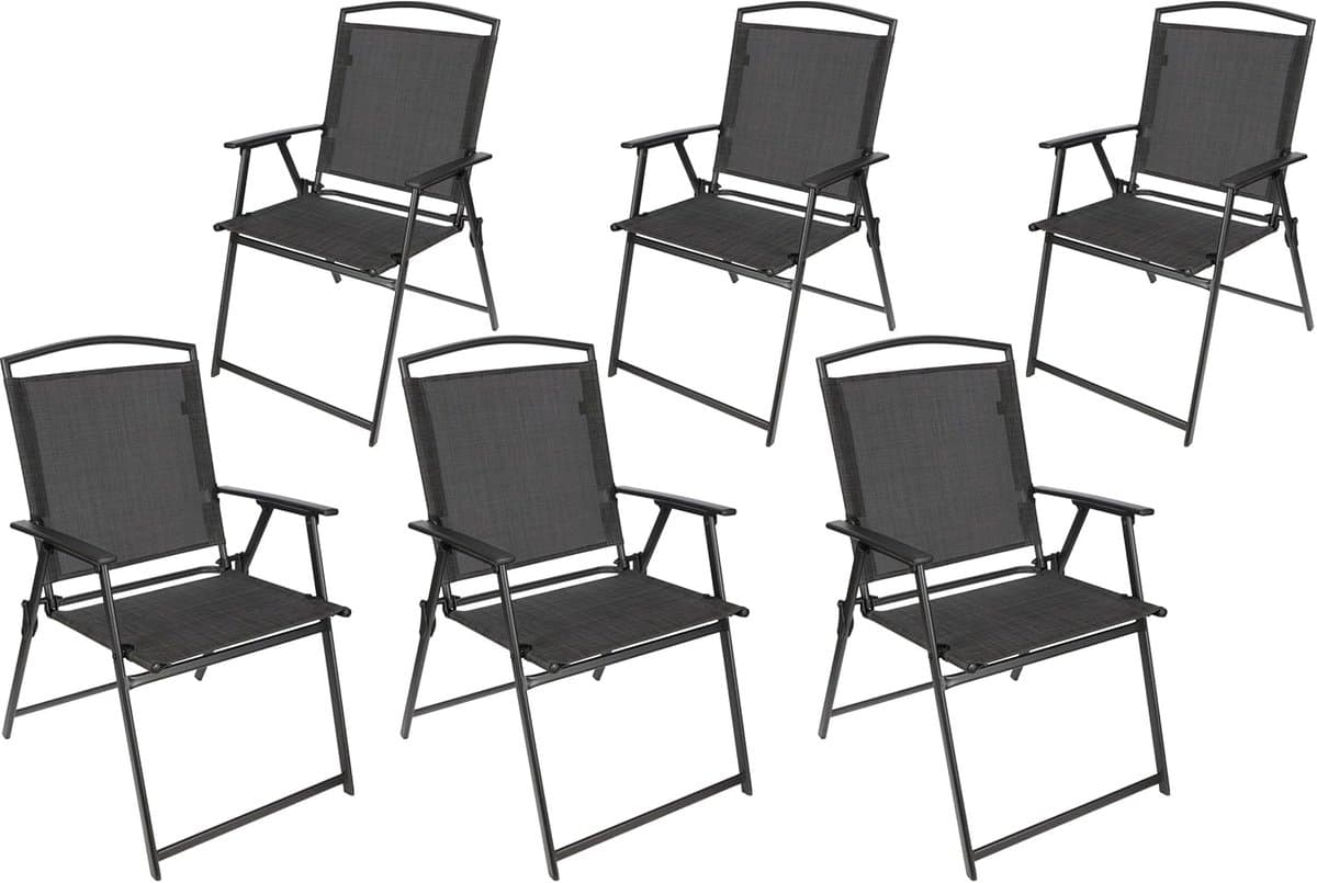 BRUBAKER Bergamo Tuinstoel, weerbestendig, ruimtebesparend, inklapbaar, klapstoel voor camping, tuin, terras en balkon, donkergrijs, set van 6
