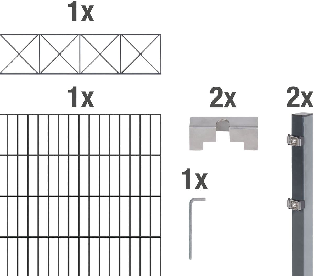 Alberts dubbel gaashekwerk Nexus staalhekwerk antraciet hoogte 100 - 160 cm, lengte 2 - 20 m Alberst dubbele piket reproductie Nexus, 6-5-6, panelen 2,0 m, hoogte 160 cm, lengte 8 m, voor plaatsing in beton, antraciet