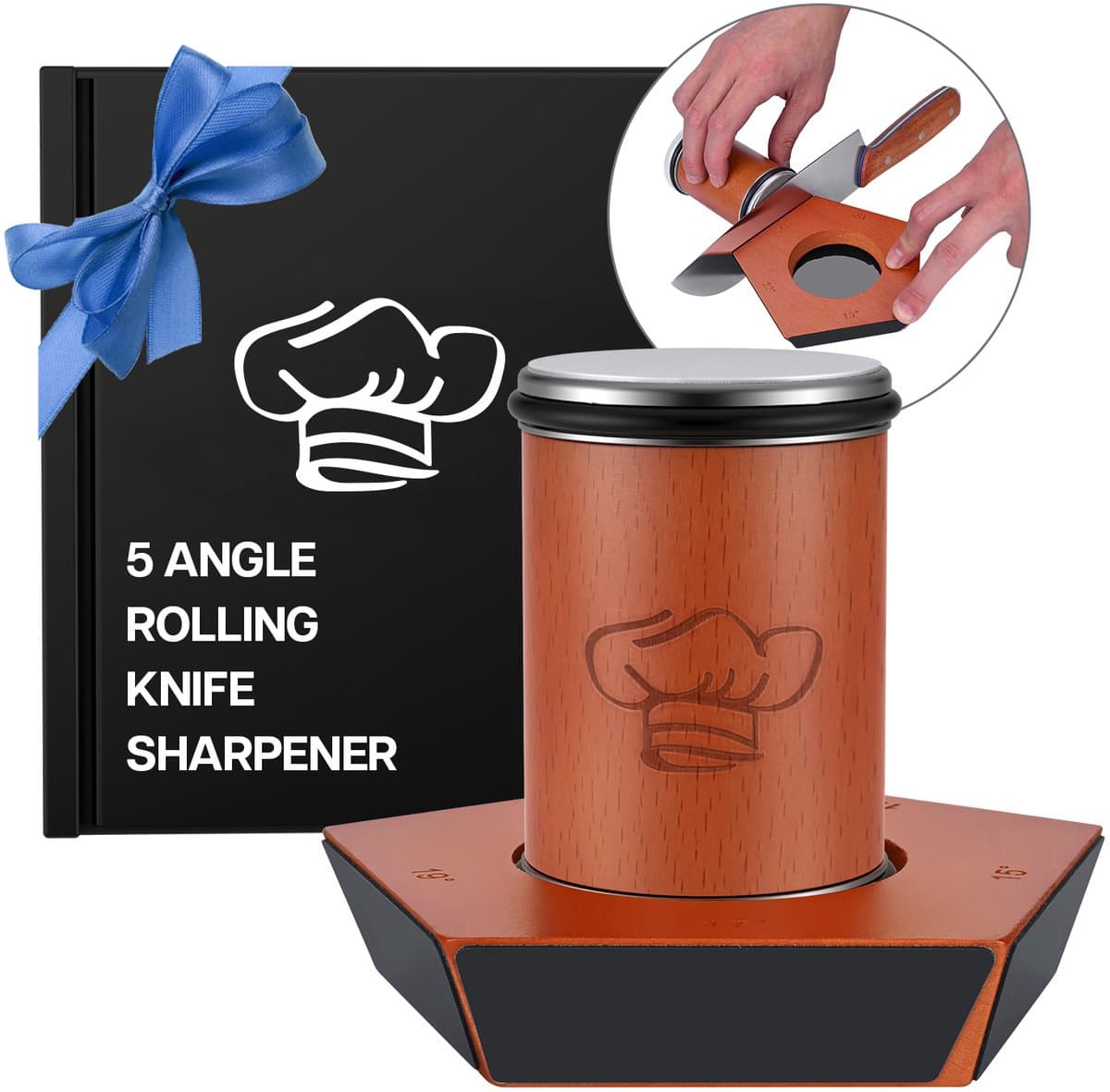 MMOBIEL Rollende Messenslijper – 5 Magnetische Slijphoeken (12°, 15°, 17°, 19°, 22°) – Messenslijper met Diamantschijven – Handiger & Eenvoudiger Messen Slijpen voor Keuken- en Koksmessen