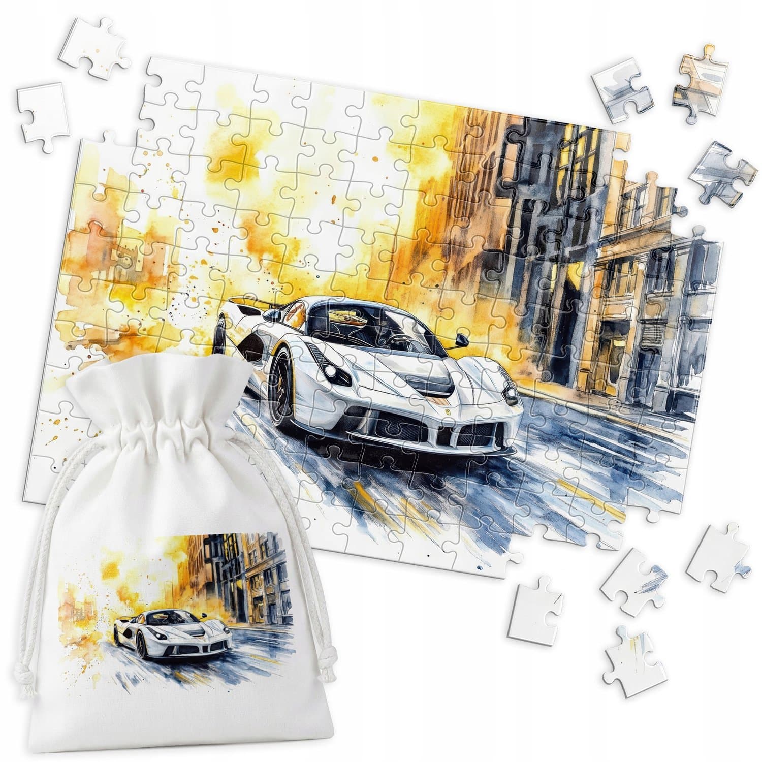 Merkloos Puzzel 120 Stukjes - Ferrari Aquarel Auto