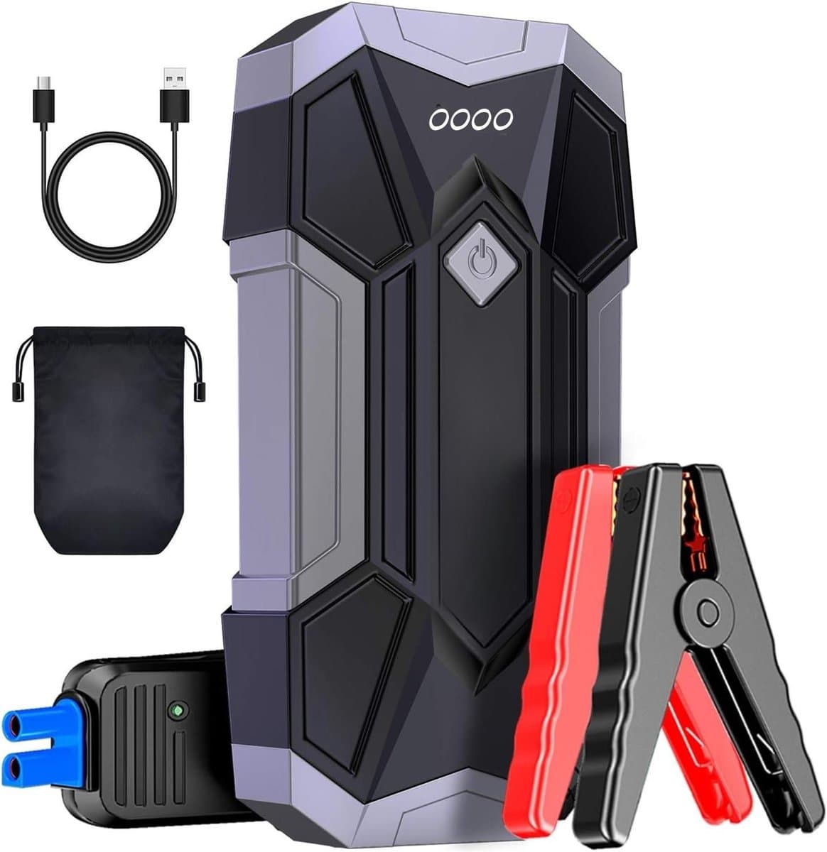 Kavora Jumpstarter - Type-C - Auto Startpakket - Draagbare Accu Auto Startkabel - Zwart/Grijs - 21cm x 11cm x 10cm