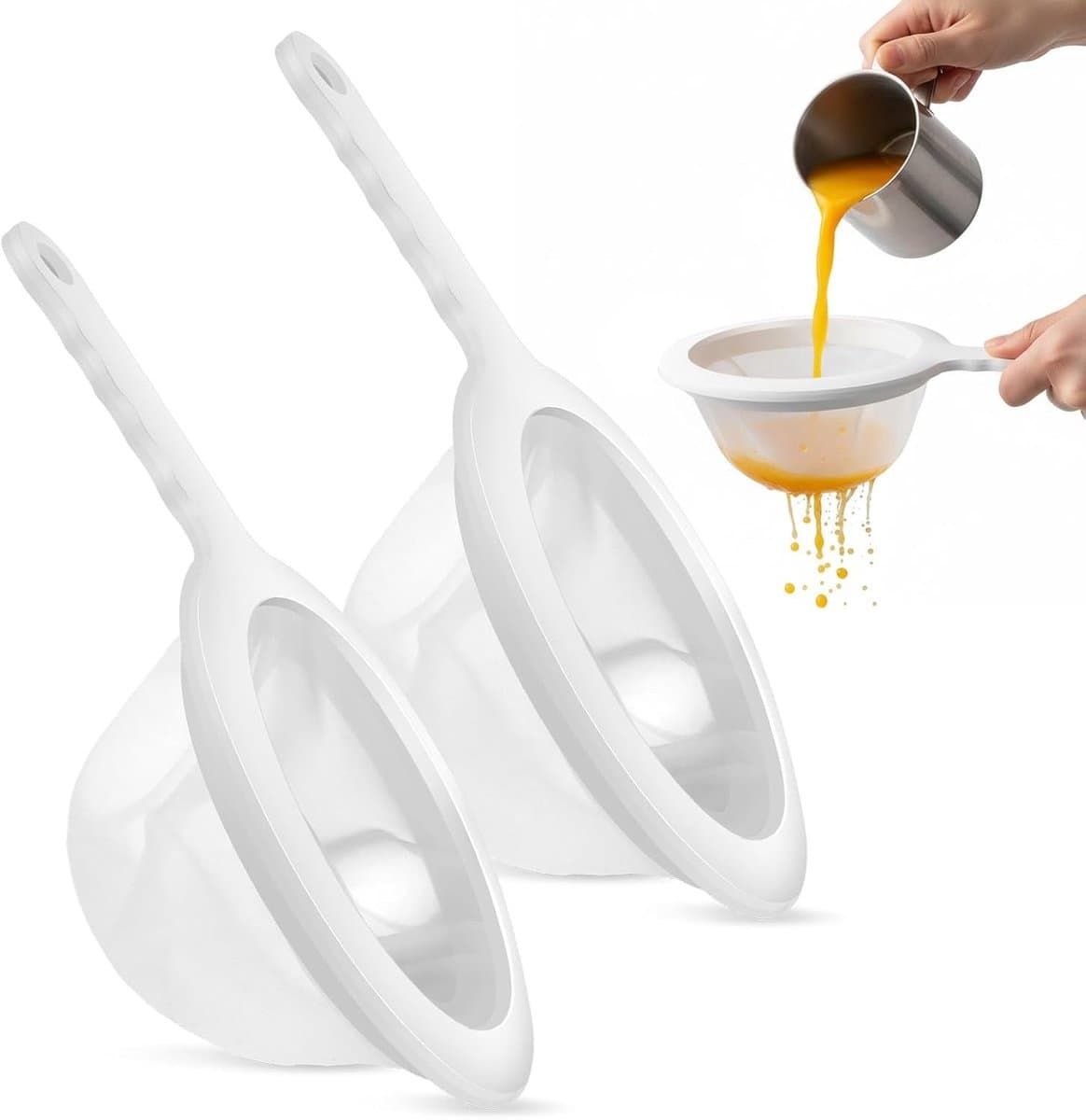 Set van 2 Fijne Zeef met Handvat - 120/200 Mesh Haarzeef voor Keuken, Nylon Filter en Huishoudelijke Sieve
