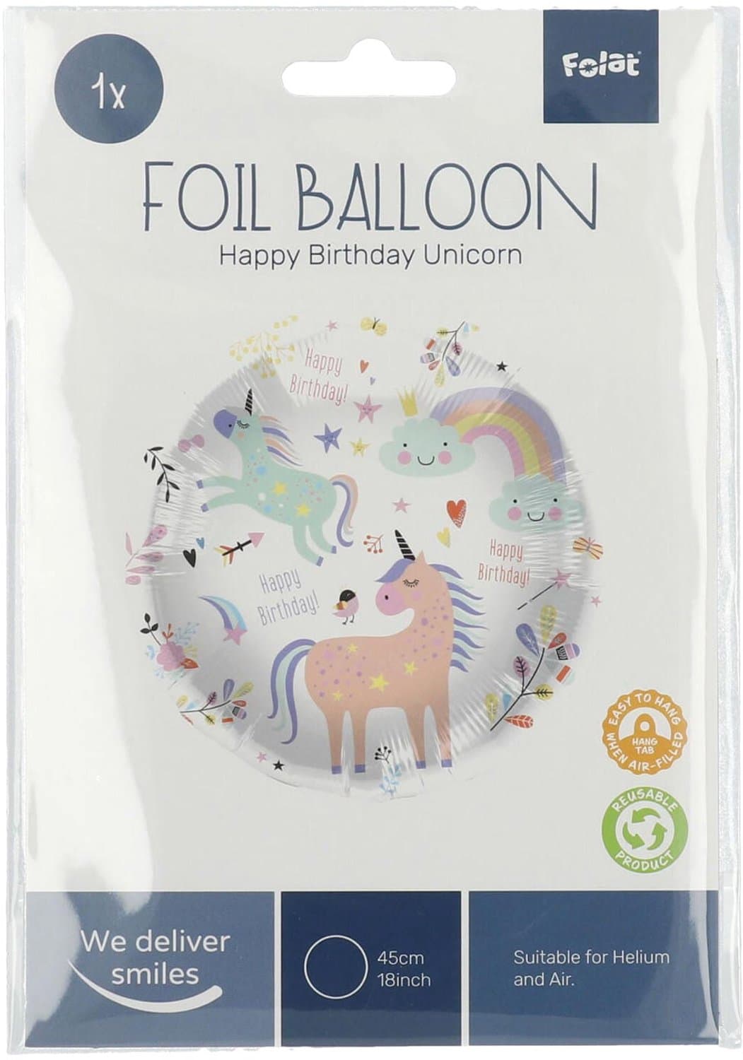 Folat - Folieballon Verjaardag Eenhoorn - 45 cm