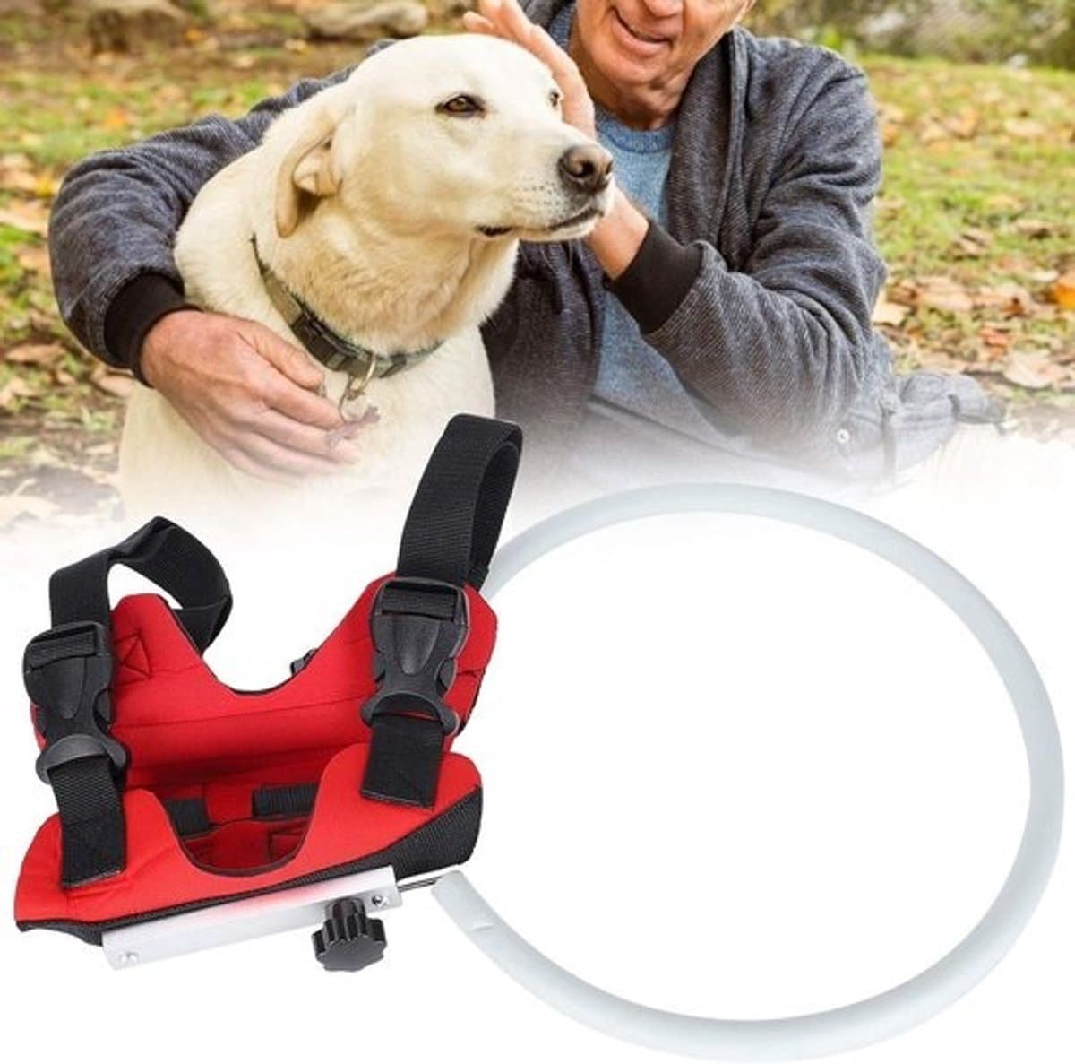 Harnas voor blinde honden - Geleidingsring - Voor veilig bewegen - Antibotsingsontwerp - 23 cm diameter - Rood