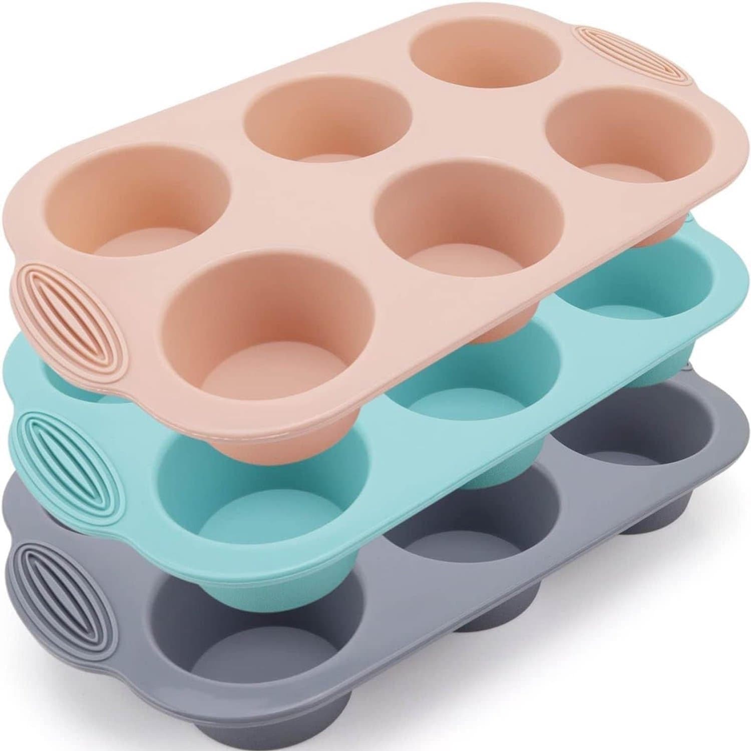 Set van 3 Silicone Muffin Containers in Grijs, Roze en Pauwenblauw - Ideaal voor Cupcakes, Brownies en Pudding Maken