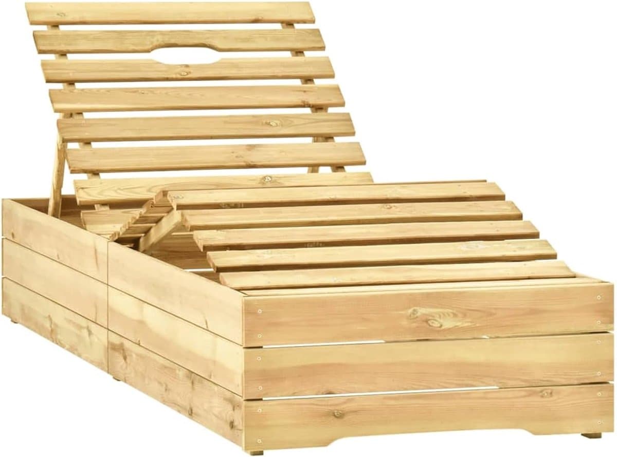 Tuinzonnebed met tafel en kussen, verstelbare houten ligstoel van geïmpregneerd grenenhout, beige polyester kussen, 198 x 90 x (30-75) cm, voor terras, balkon en tuin