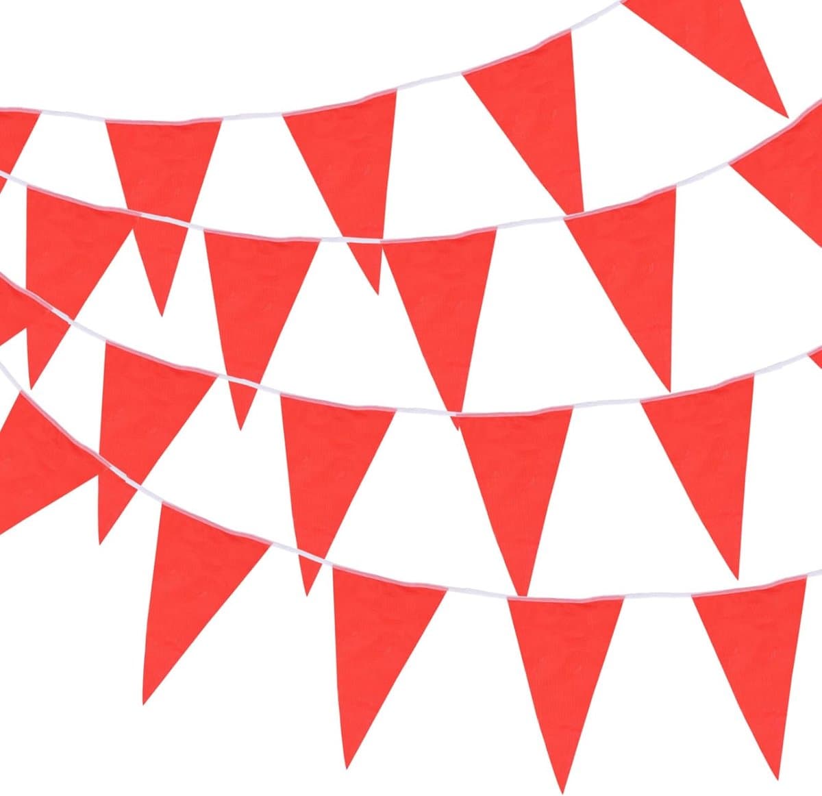 Thijox - 30m Rode Vlaggen Banner Wimpel met 30 Driehoekige Vlaggen voor Tuin, Bruiloft, Verjaardagsfeest, Feestdecoratie, Buiten, Camping