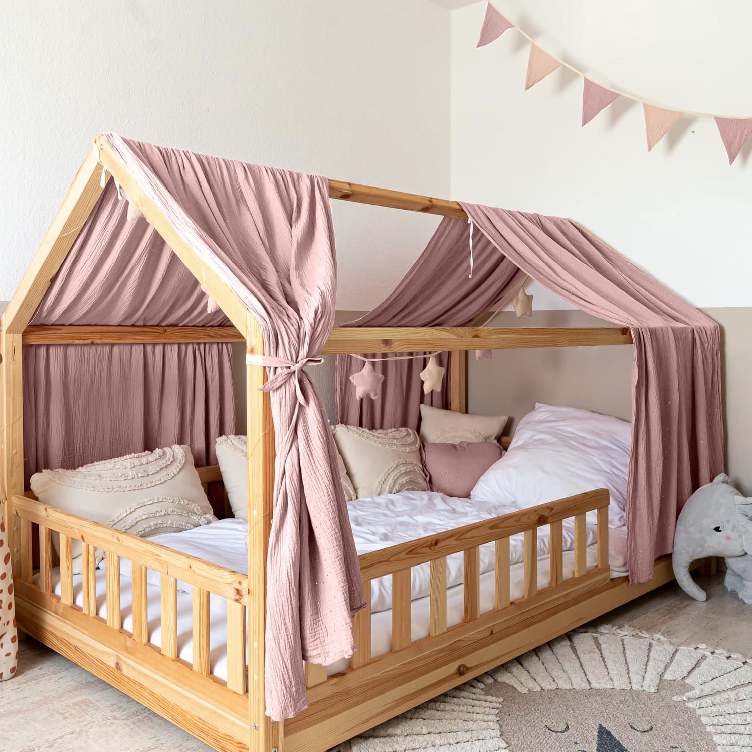LILIMAUS Huisbed hemeltje - bedhemel voor huisbed - 135 x 270 cm - mousseline katoen - poederroze