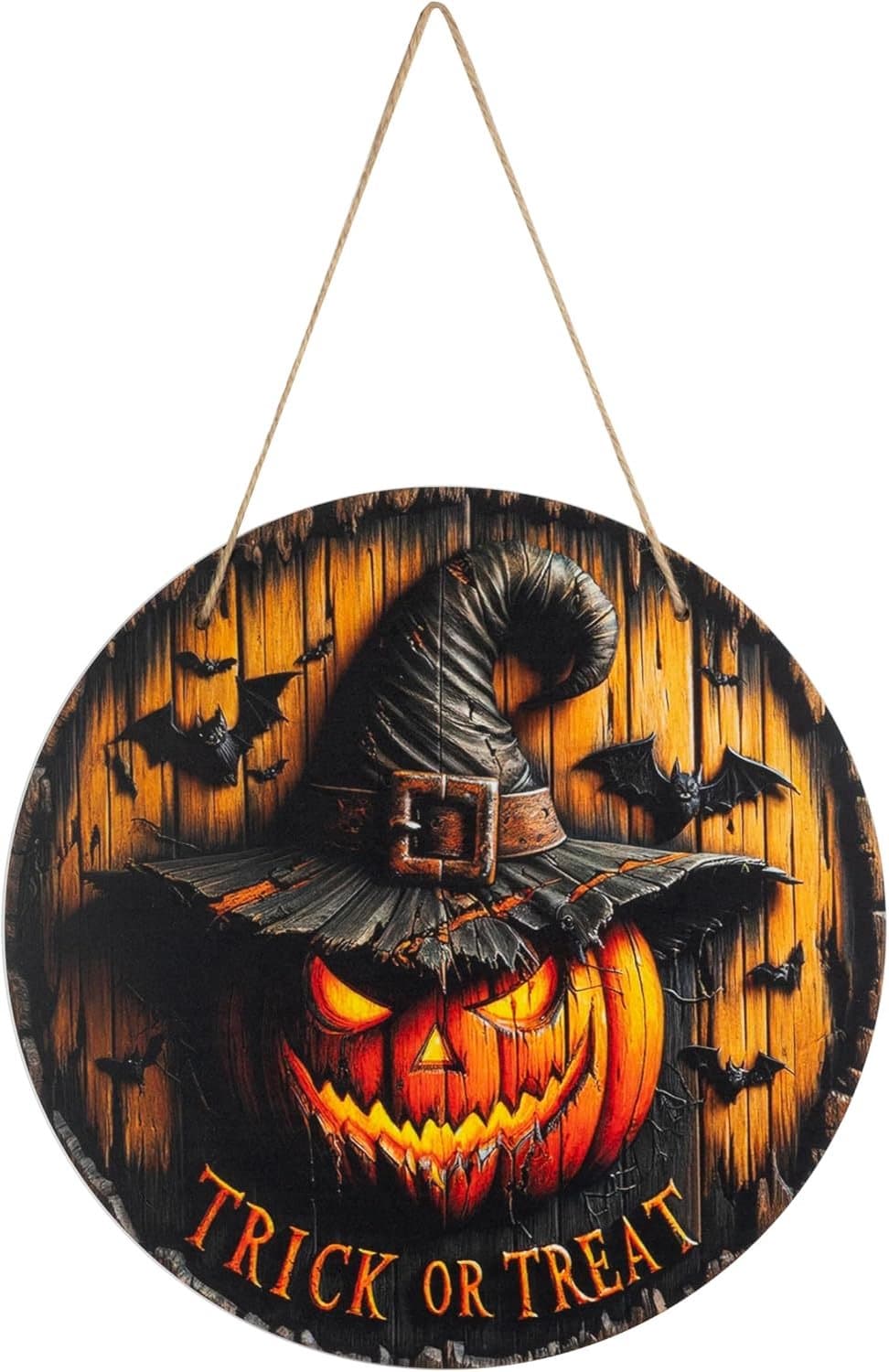 Halloween deurhanger 30 cm - houten pompoen - TRICK OR TREAT - vrolijke decoratie voor Halloween - m-winkel
