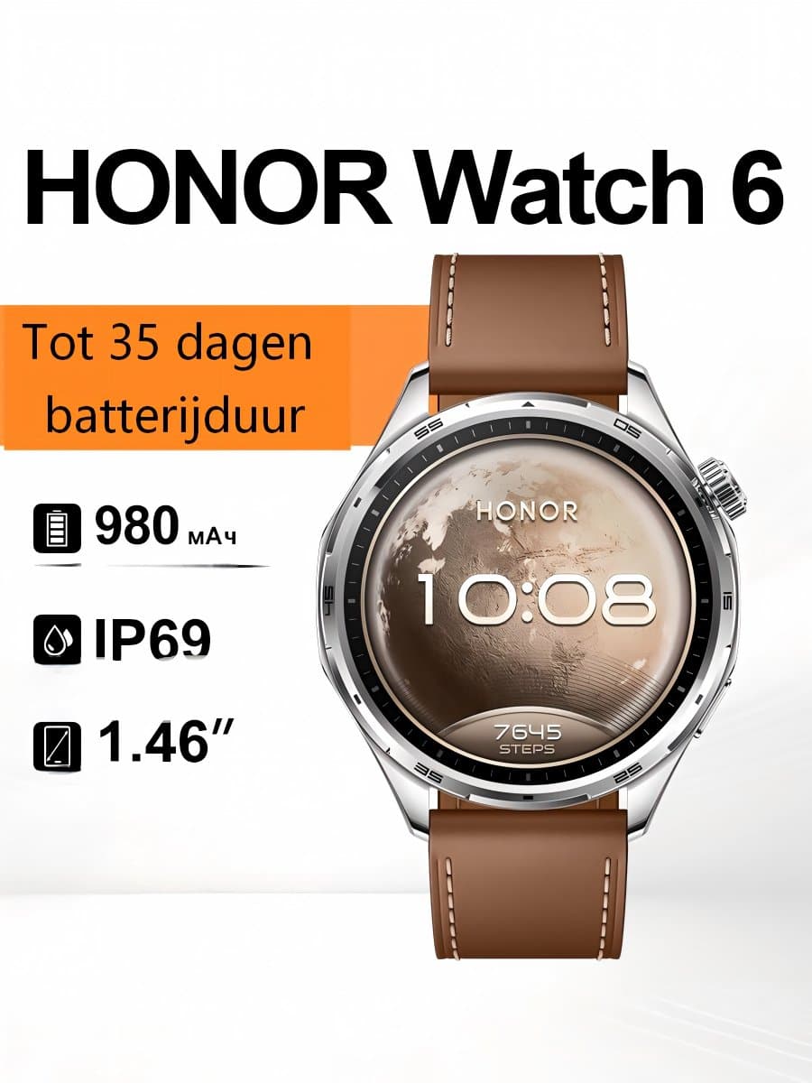 Honor Watch 6 Smartwatch – AMOLED – GPS – 35 dagen batterijduur – Bruin