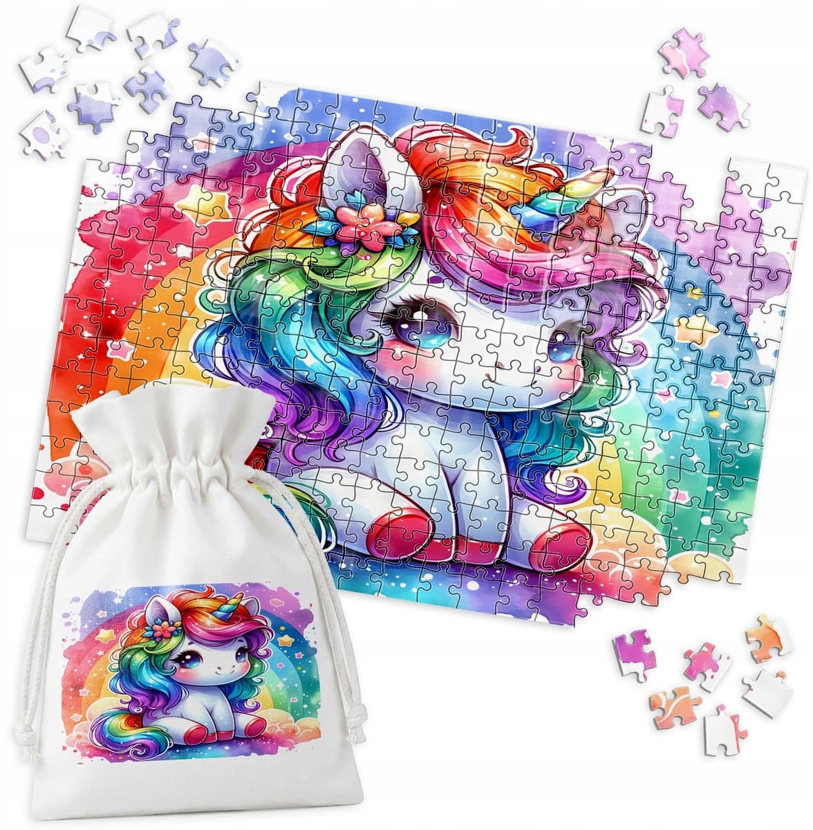 252-delige Puzzel: Schattige Eenhoorn met Regenboog Haar