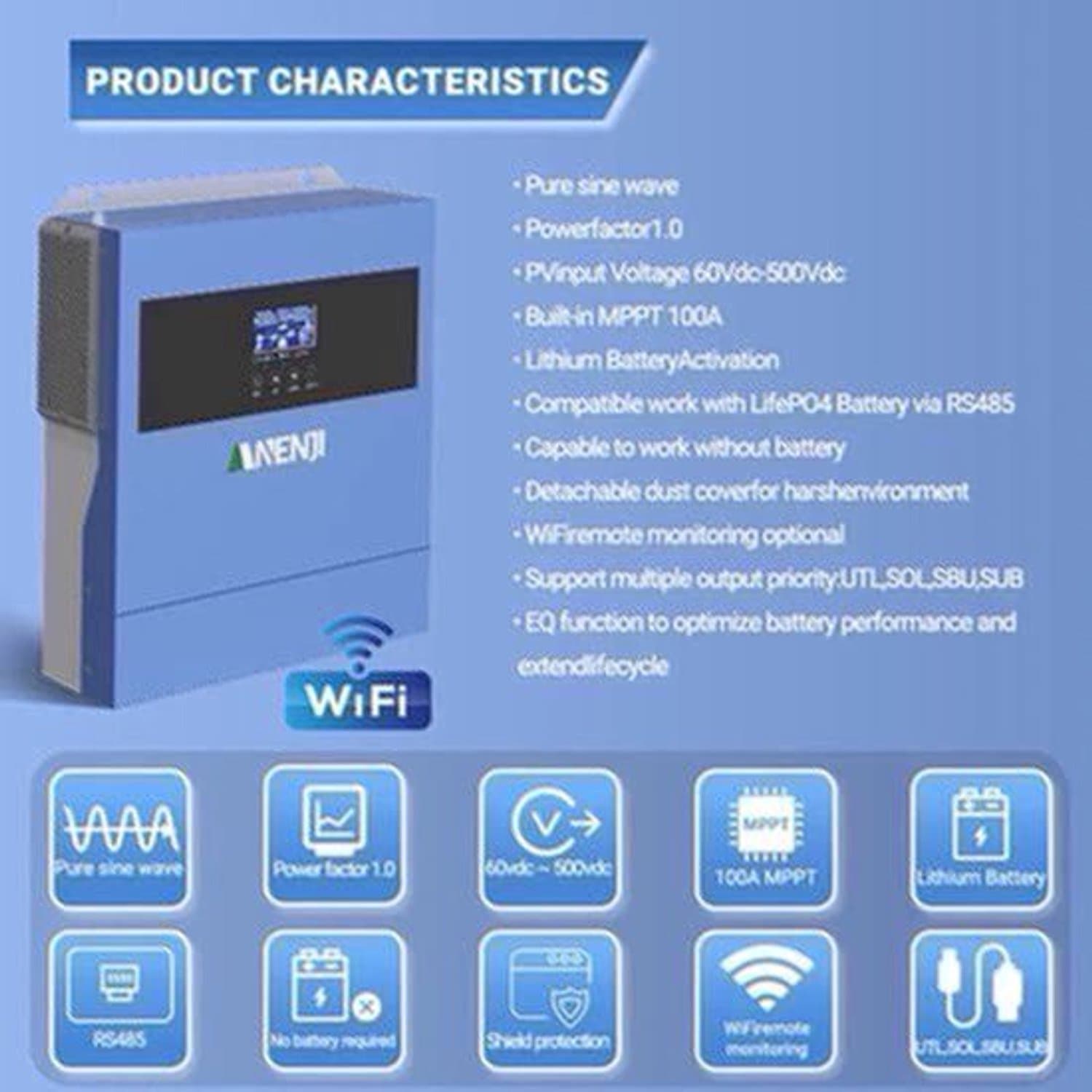 Hybride Zonnestroomomvormer – Zonne-omvormer – Solar Omvormer – PV Omvormer – Energie Omvormer – 4000W Vermogen – Ingebouwde Wifi Monitoring