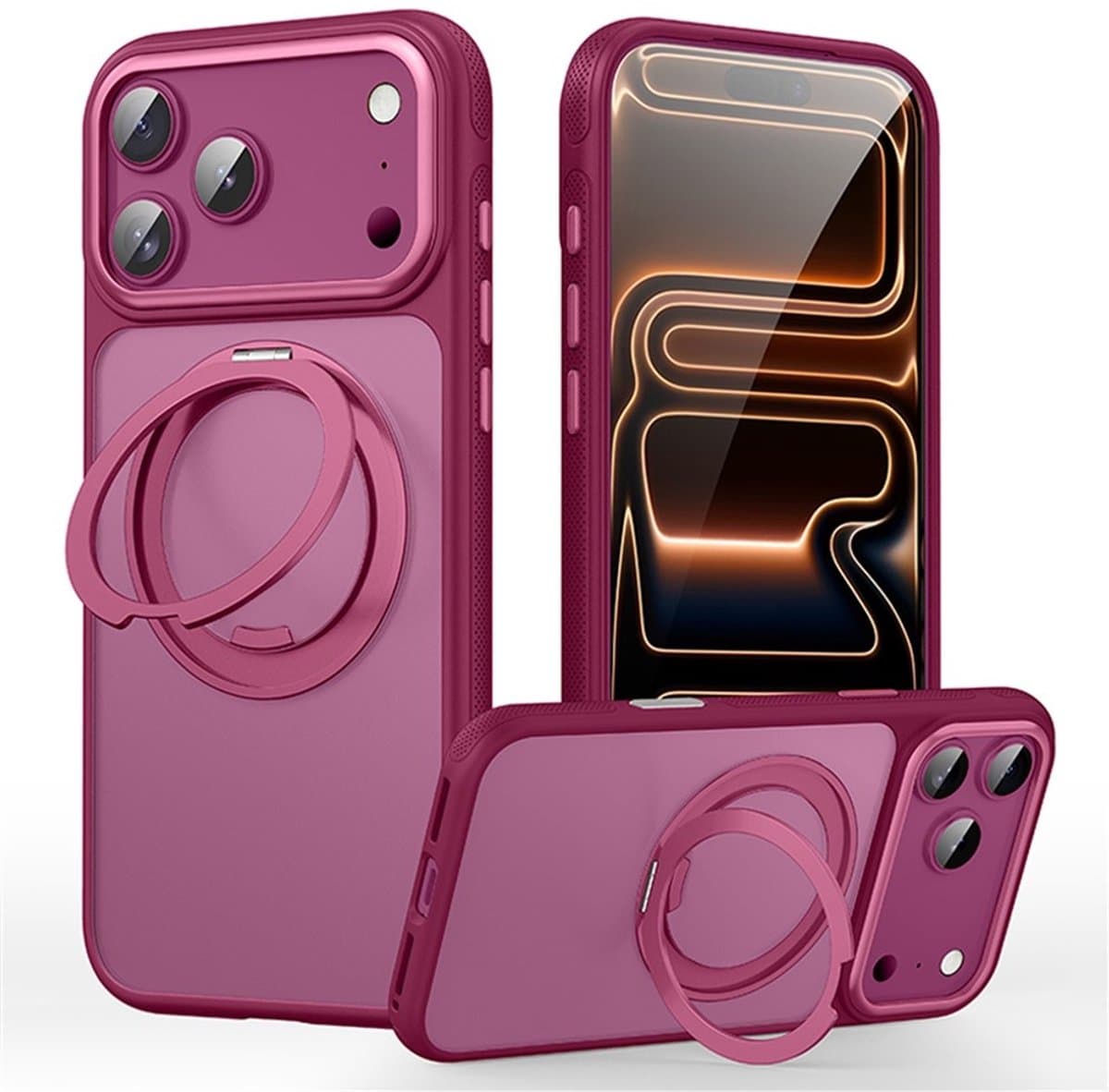 Coverup Hoesje - Geschikt voor iPhone 18 Pro / 17 Pro Hoesje - Coverup TPU Back Cover met 360° MagSafe Ring Kickstand - Pink