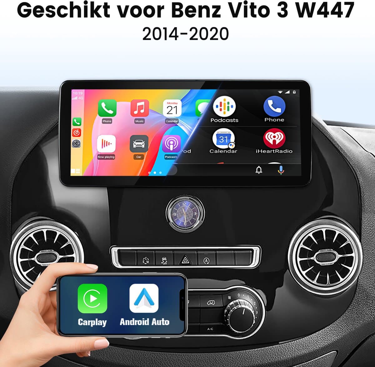 Junsun Linux Systeem Draadloos Carplay & Andriod Auto Autoradio Geschikt voor Mercedes Benz Vito 3 W447 - 12.3 Inch HD TouchScreen - Bluetooth - Navigatie - WiFi - FM - RDS - Stuurwielbediening