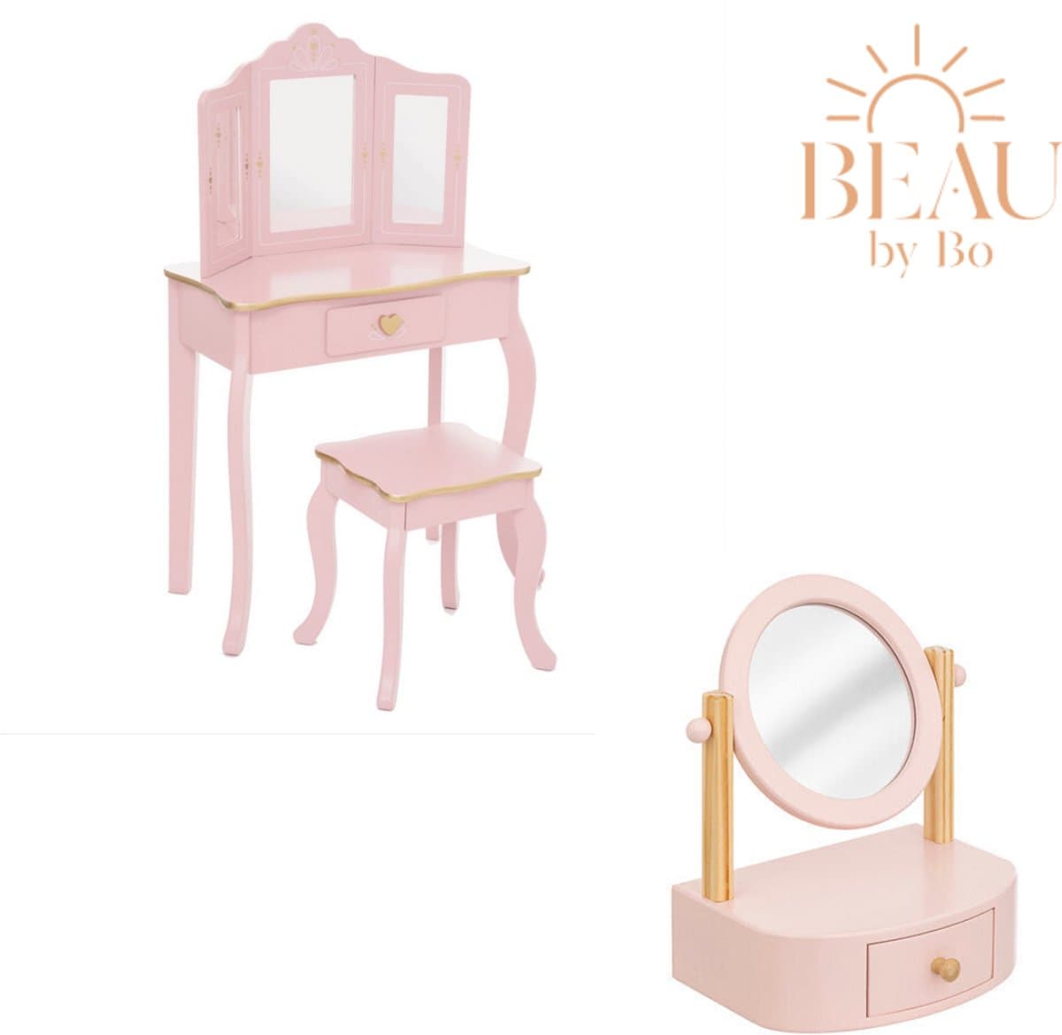 BEAU by Bo Kids Sisi Kaptafel + Make-up Spiegel Chary - Lichtroze