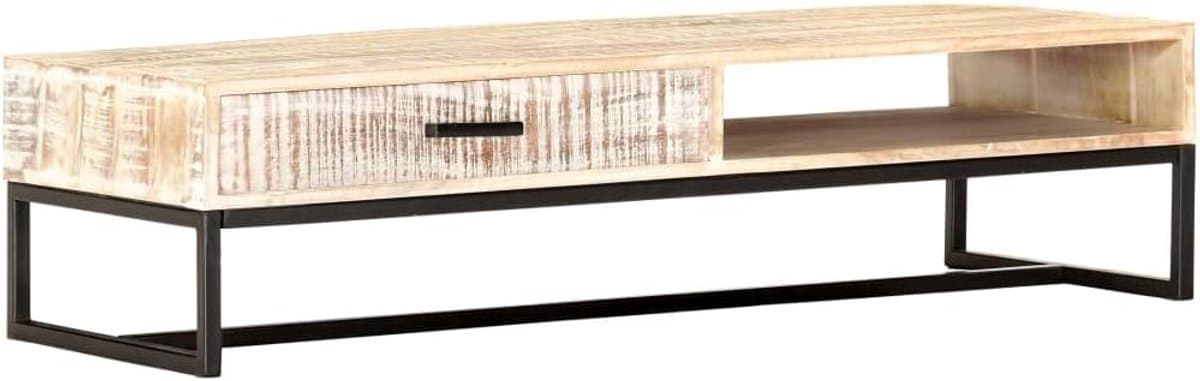 Woonkamertafel, salontafel, salontafel, wit, 117 × 50 × 30 cm, massief hout, acacia, eenvoudig te monteren