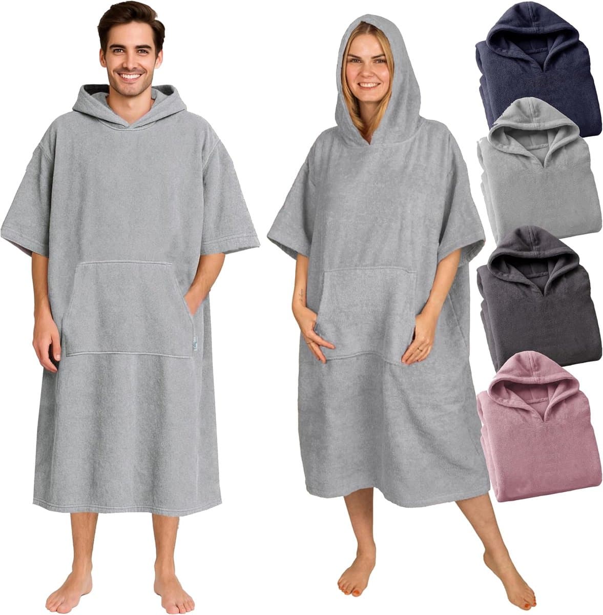 Badponcho van badstof voor dames en heren, strandponcho, 100% katoen, surfponcho voor volwassenen, handdoek met capuchon, badjas, surfponcho