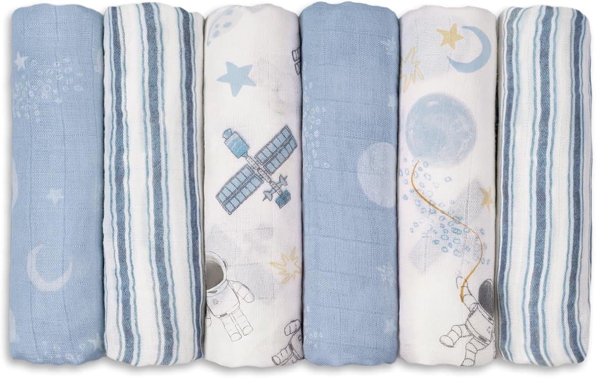 Set van 6 Mousseline Slabbetjes voor Baby's - 70x70 cm, Absorberend en Ademend Katoen