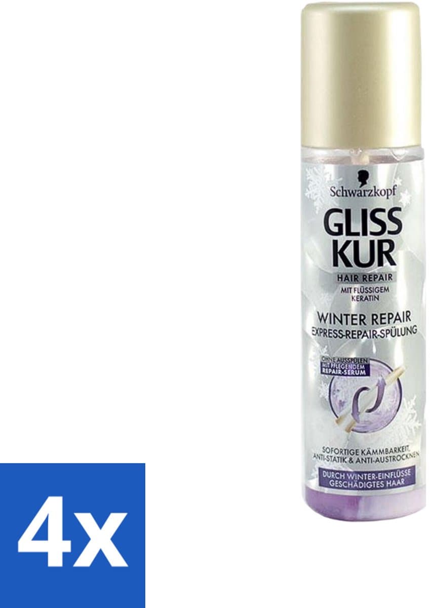 4 x Gliss-Kur - Anti-Klit Spray - Winter Repair - Makkelijke Kambaarheid - 200 ml - Haarkleur - Haarkleur - Haarkleur - Haarkleur - Haarkleur
