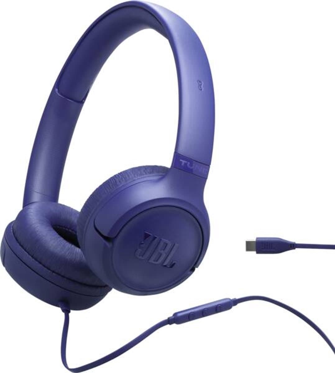 JBL Tune 530 USB-C - USB C Koptelefoon - Bedrade On-ear Headset voor iPhone 15, 16 & 17 - Met Microfoon - JBL Pure Bass - Samsung & Laptop - Blauw