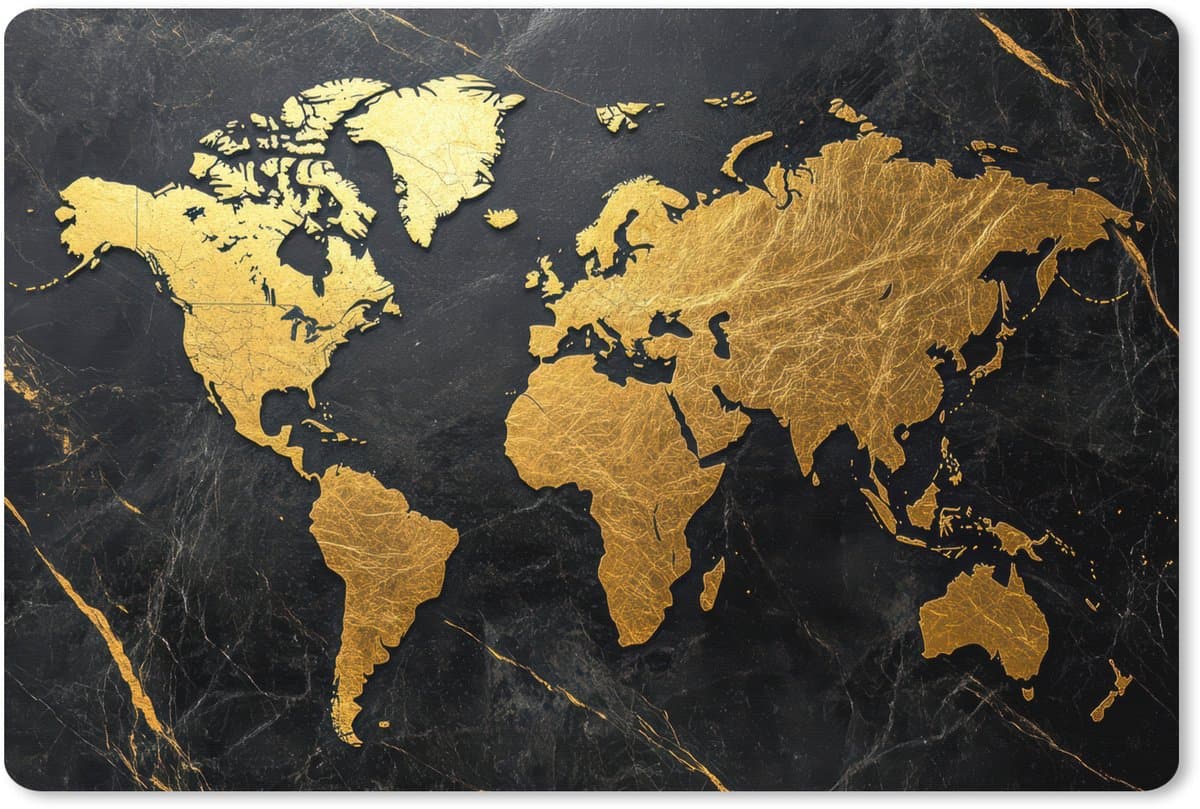 Muismat XXL 120x80 cm - Bureau onderlegger - Bureau mat Wereldkaart - Goud - Marmer print - Bureaumat - Gaming mousepad xl - Bureaulegger groot - Computer deskmat