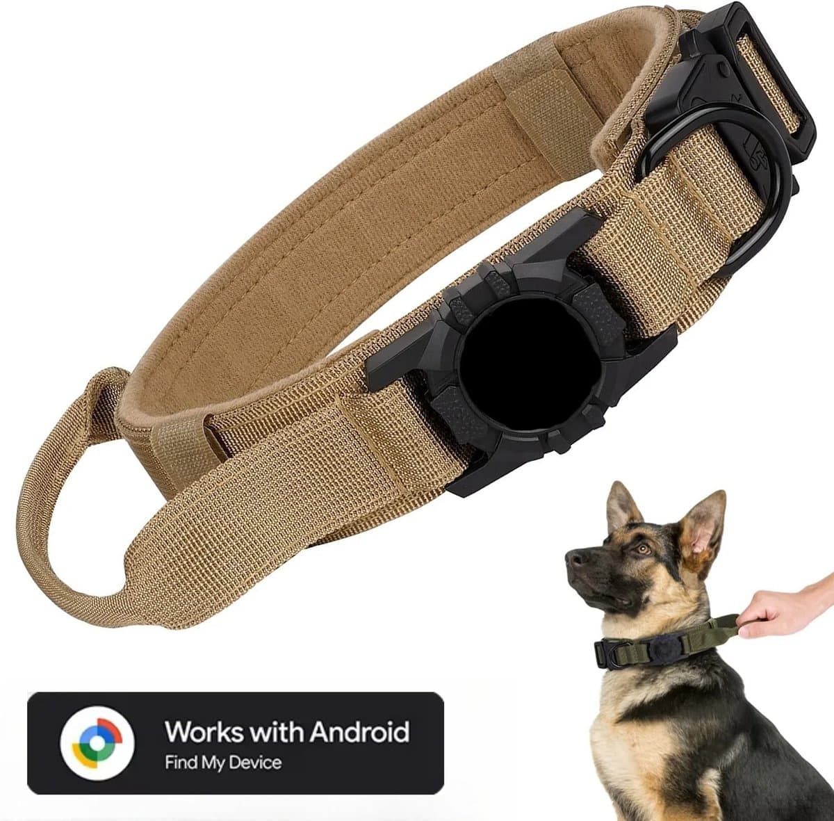 BlueTime - Hondenhalsband inclusief Tag - Hondenriem - Honden Halsband - Hondentuig - Honden Tuigje - Geschikt voor Android Find My Device - Maat M - Beige