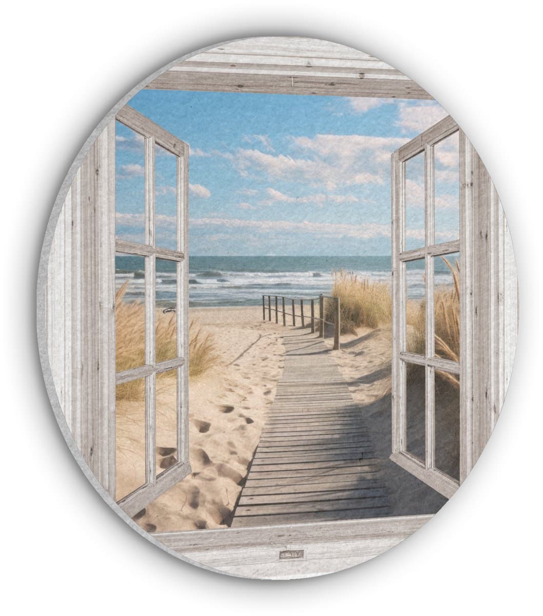 Akoestisch wandpaneel rond 80x80 cm - Vilt schilderij Doorkijk - Strand - Natuur - Pad - Ronde akoestische panelen - Geluidsdempende wanddecoratie - Geluidsisolatie wandcirkel - Muurdecoratie geluidspanelen
